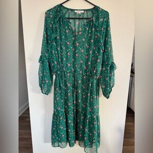 Gerard Darel Georgina Long Green Floral Dress Sz 46